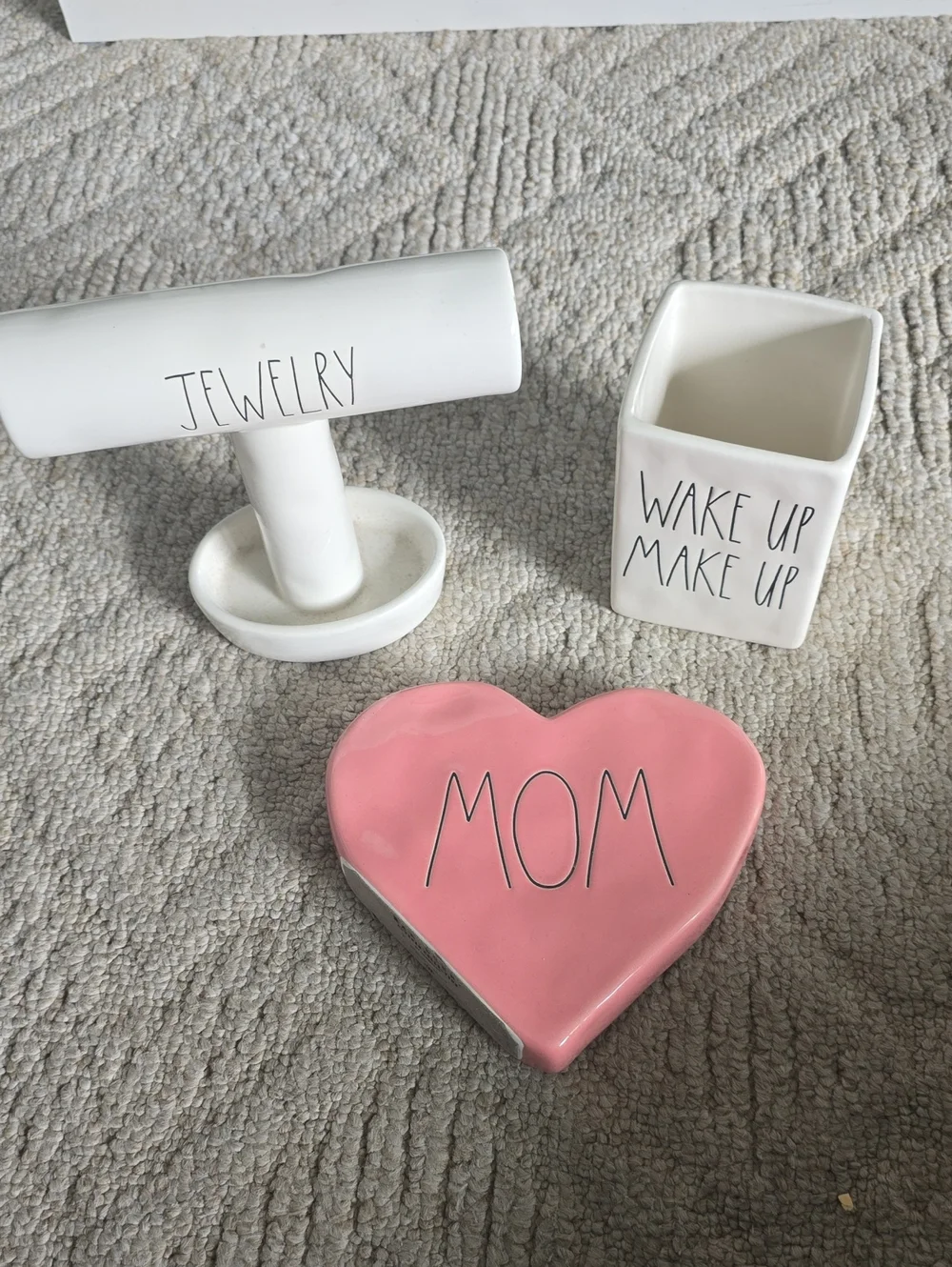 Rae Dunn Pink MOM Heart  with White Ceramic Accessories
